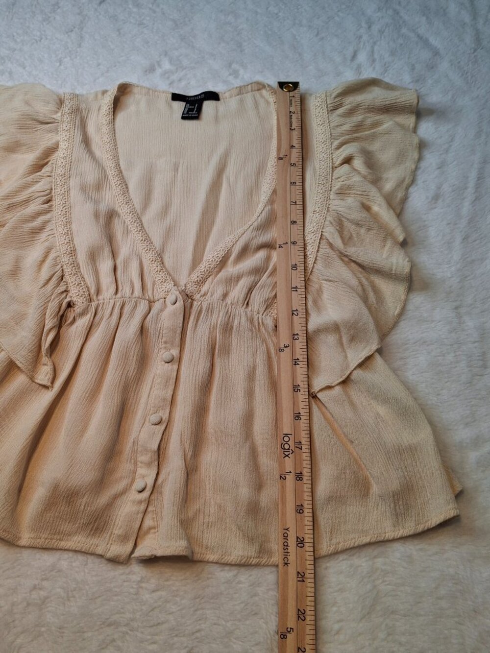 Peasant Babydoll Top Sz S Ruffle Boho Cottagecore Coquette Neutral Festival - Picture 10 of 13